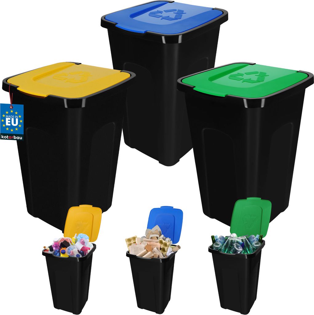KOTARBAU® Poubelle avec couvercle Lot de 3 jaune bleu vert Image du produit 