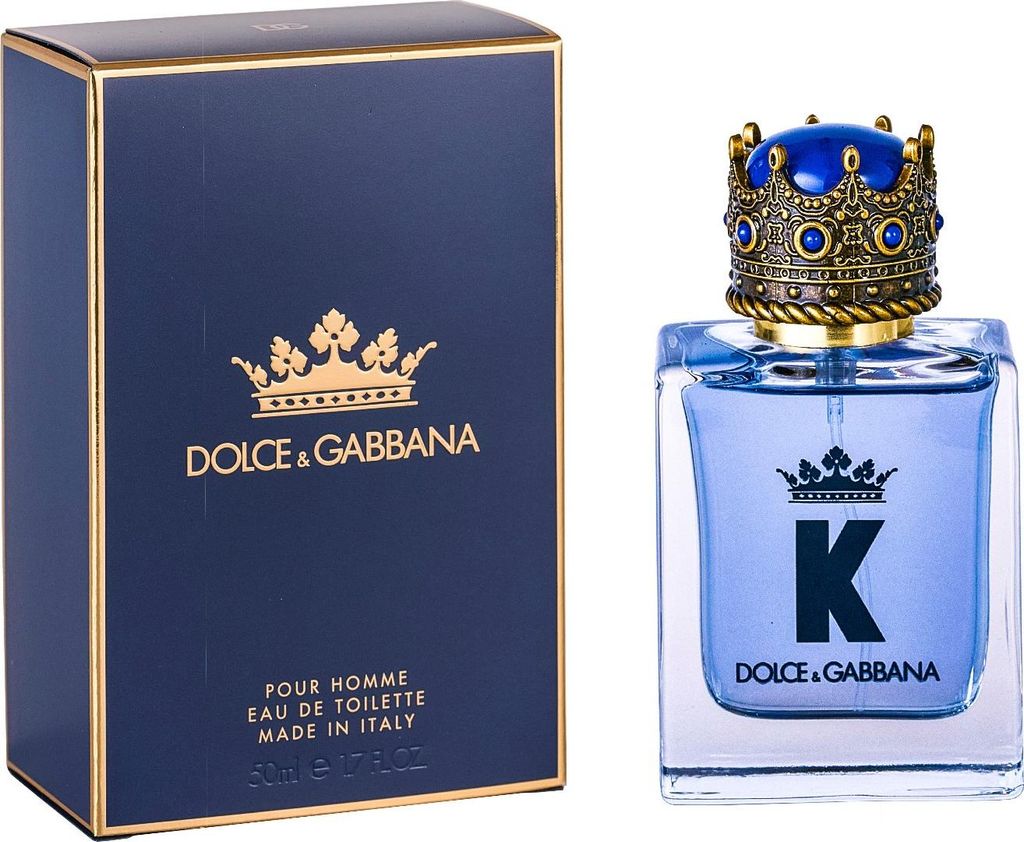 A product shot of a Dolce & Gabbana K By Dolce y Gabbana Edt Spray 50ml perfume bottle and its box.
