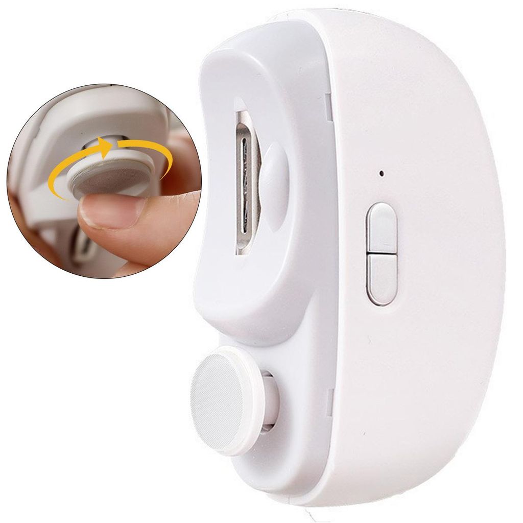 Elektrischer Nageltrimmer für Kinder & Erwachsene, automatische Nagelfeile mit Licht, 2 Geschwindigkeiten, Sicherheitsmodus, USB-C laden, Weiß