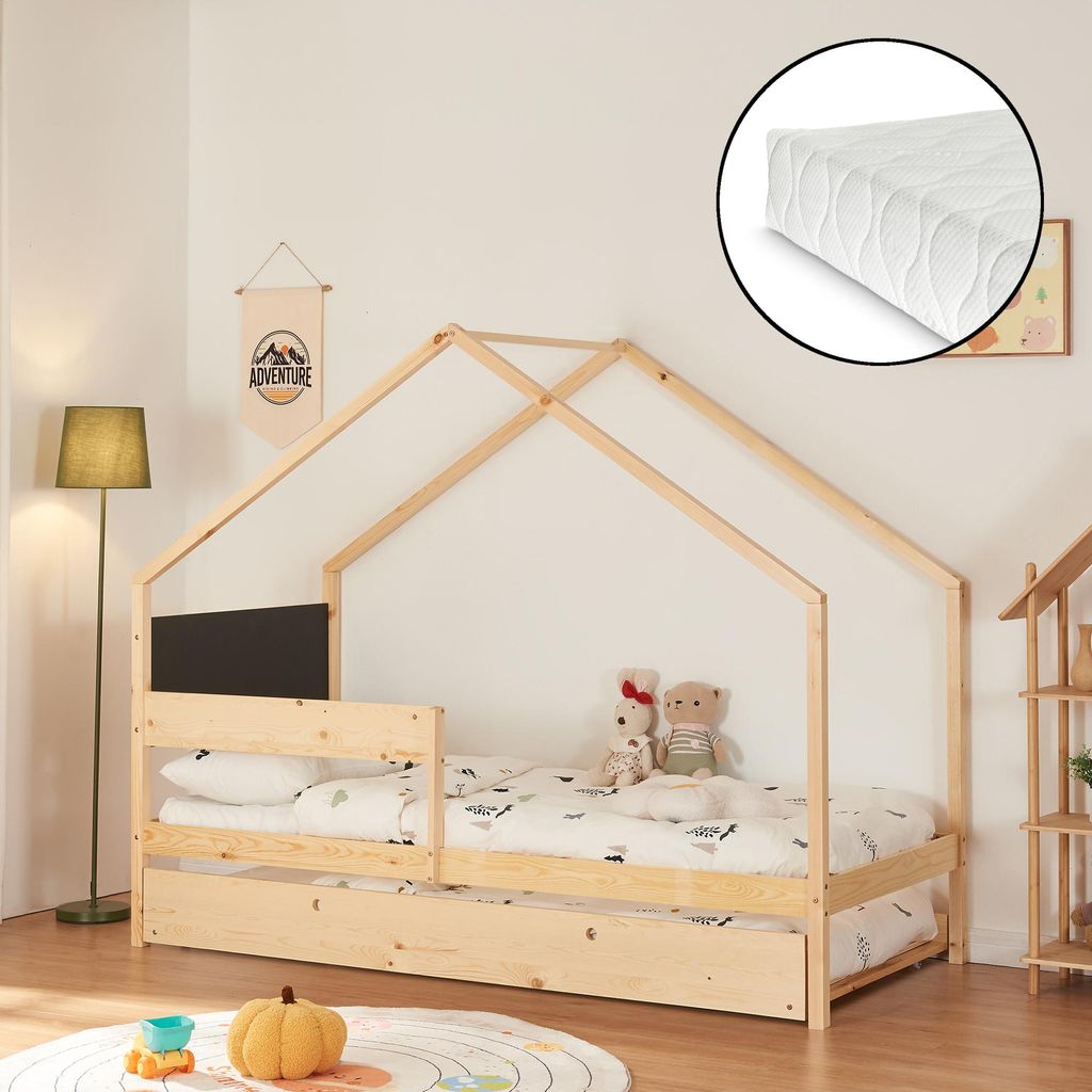 Doppel-Kinderbett 'Sodankylä' mit Matratze mit Ausziehbett 90x200cm Kiefernholz