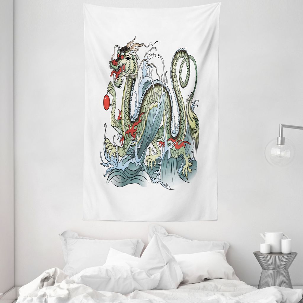 ABAKUHAUS Drachen Wandteppich und Tagesdecke, Eastern Creature aus Weiches Mikrofaser Stoff Waschbar ohne Verblassen Digitaldruck, 140 x 230 cm, He...