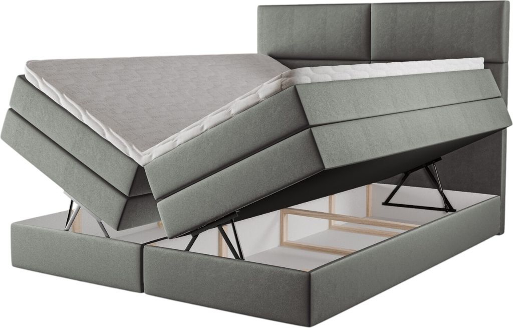 Kontinentales Boxspringbett Gittan 200x220 – Polsterbett mit Bettkasten, 3 Matratzen, elegantes Stauraumbett, Boxspringbetten Samt Piano 15