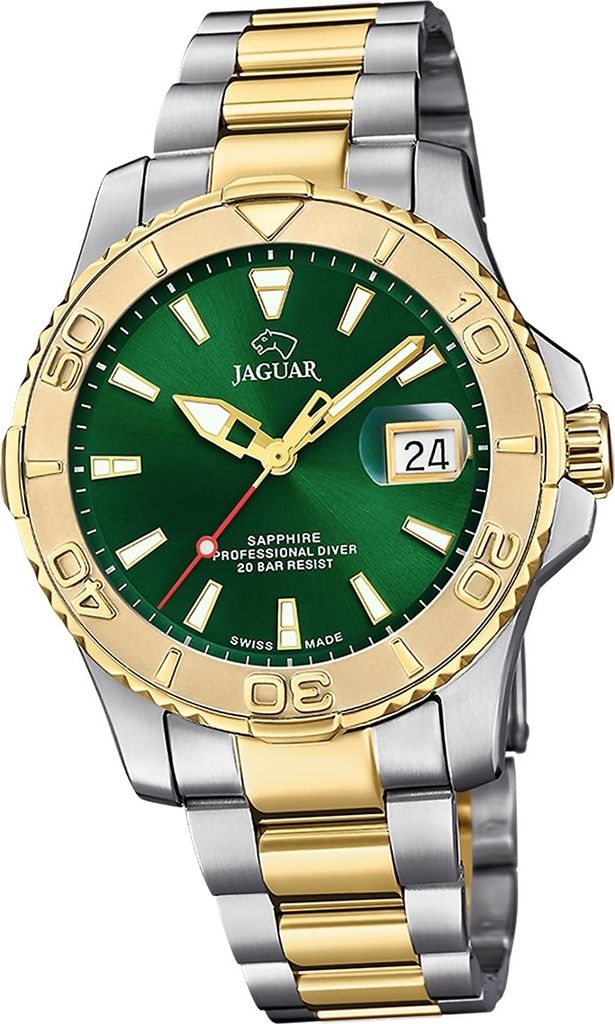 Jaguar Edelstahl Herren Uhr Analog Elegant Armbanduhr silber gold Pro Diver D2UJ970/1