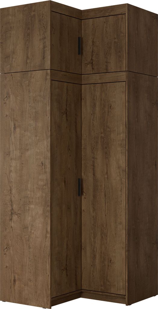 MIRJAN24 Eckkleiderschrank Elena 2D + Schrankaufsatz, Drehtürenschrank, Garderobe mit vier Drehtüren und drei Schubladen, Kleiderstange (Farbe: ...