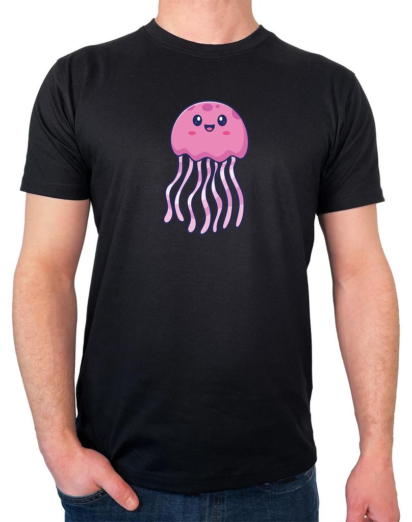 Huuraa Herren T-Shirt Qualle Comic L Black Bio Baumwolle Fairtrade Herrenshirt Geschenkidee
