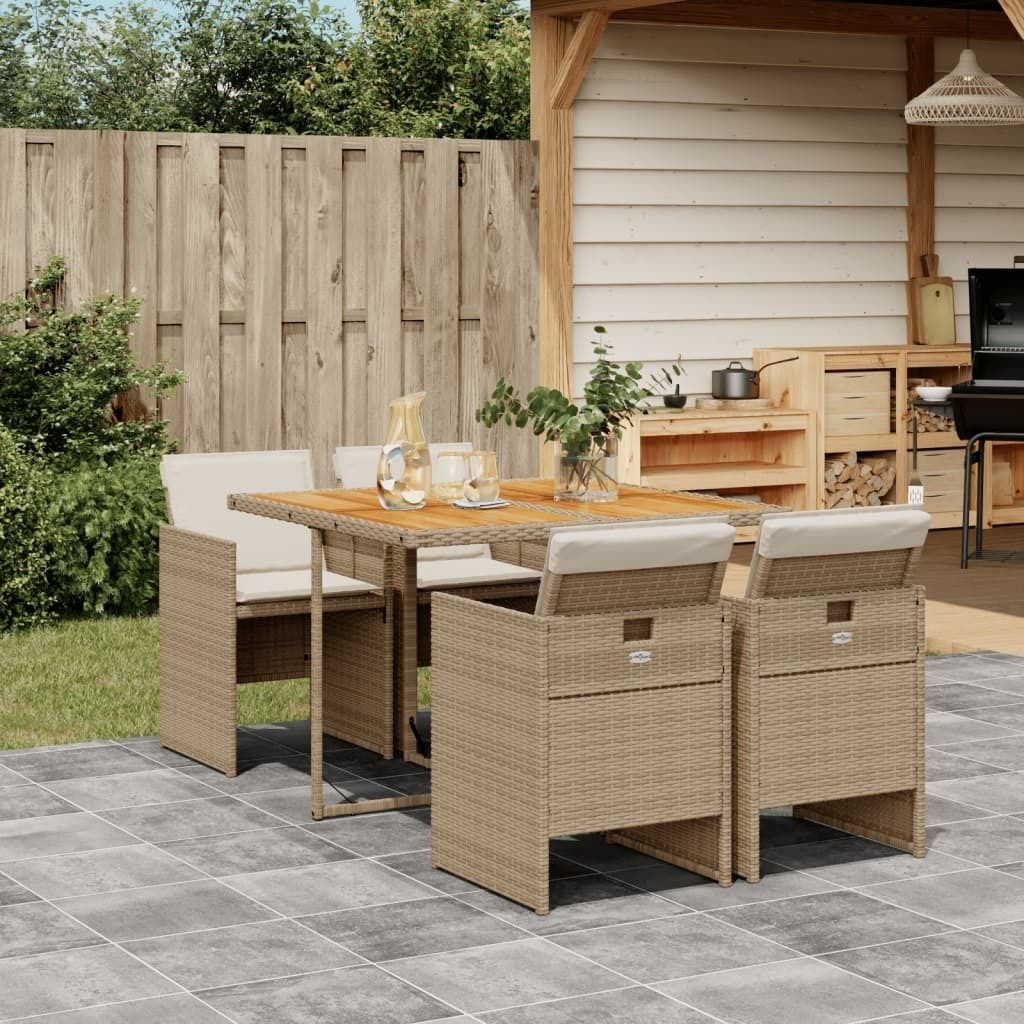 Maison Exclusive - 5-tlg. Garten-Essgruppe mit Kissen Beige Poly Rattan