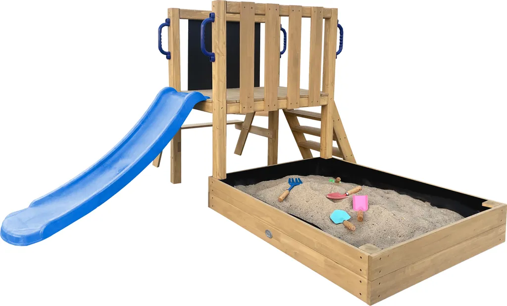 AXI Leah Mini Aire de Jeux en Bois avec Toboggan Bleu et Cuisine de Jeu