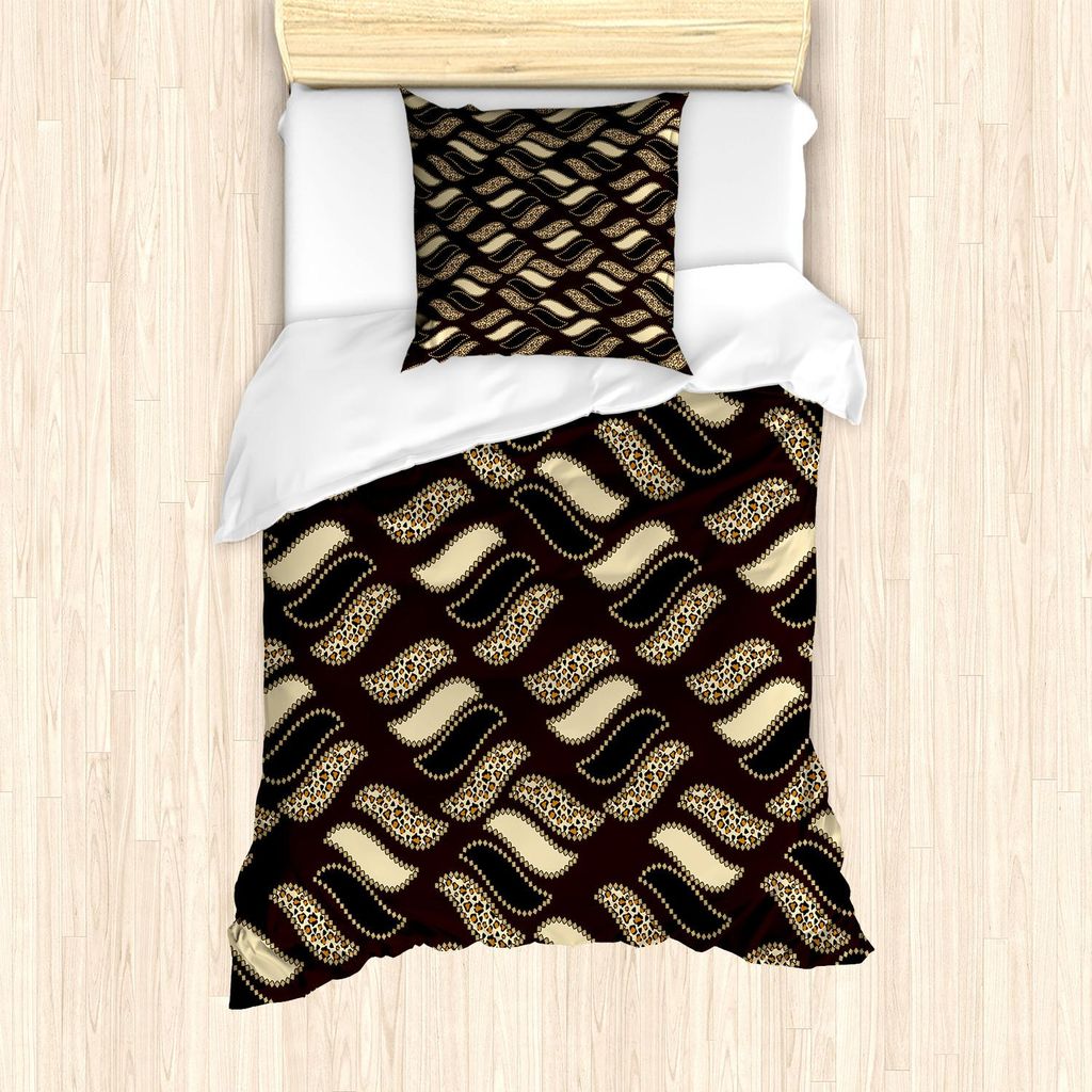 ABAKUHAUS Braun Bettbezug Set, Ethnische afrikanische Art-Gepard-Haut-Beschaffenheits-Muster-Tarnungs-Design, 135 x 200 cm + 80 x 80 cm, Redwood Brown