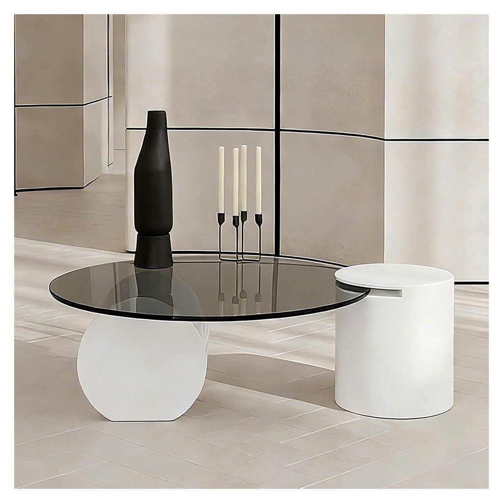 Moderner runder Couchtisch aus gehärtetem Glas, 31"/39" mit stabilen Beinen für Wohnzimmer, Schlafzimmer und Erkerbereiche (Weiß, 80 cm/31 in)