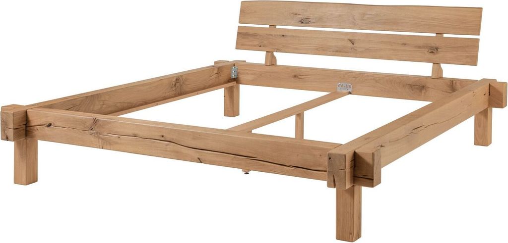 MASSIVMOEBEL24 Balkenbett Wildeiche 200x200 bianco geölt JANGALI #113