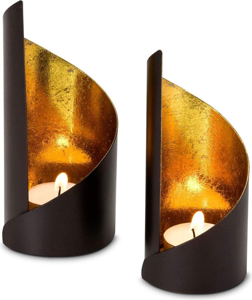 Teelichthalter Waves - Goldfolie - Für jede Gelegenheit - Set von 2 - Verschiedene Designs
