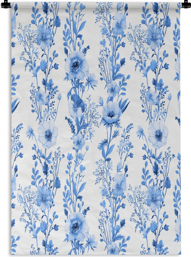 MuchoWow Wandteppich Wandbehang Blumen - Anemone - Blau - Muster 90x135 cm Tapisserie Dekoration Wandtuch - Baumwolle - Wandskulptur