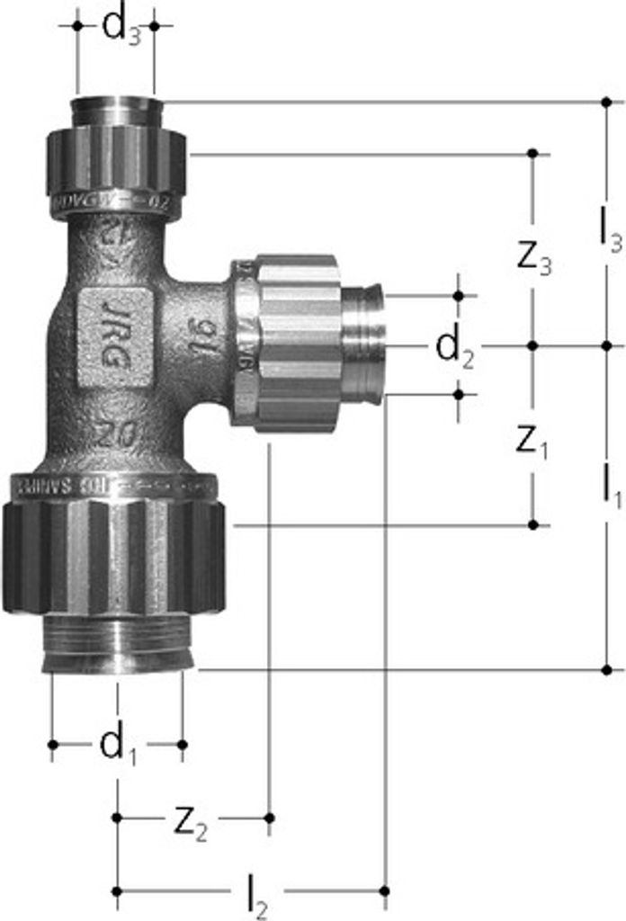 Sanipex T-Stück aus Rotguss mit Klemmverbindern, 5470 16 x 12 x 16 mm