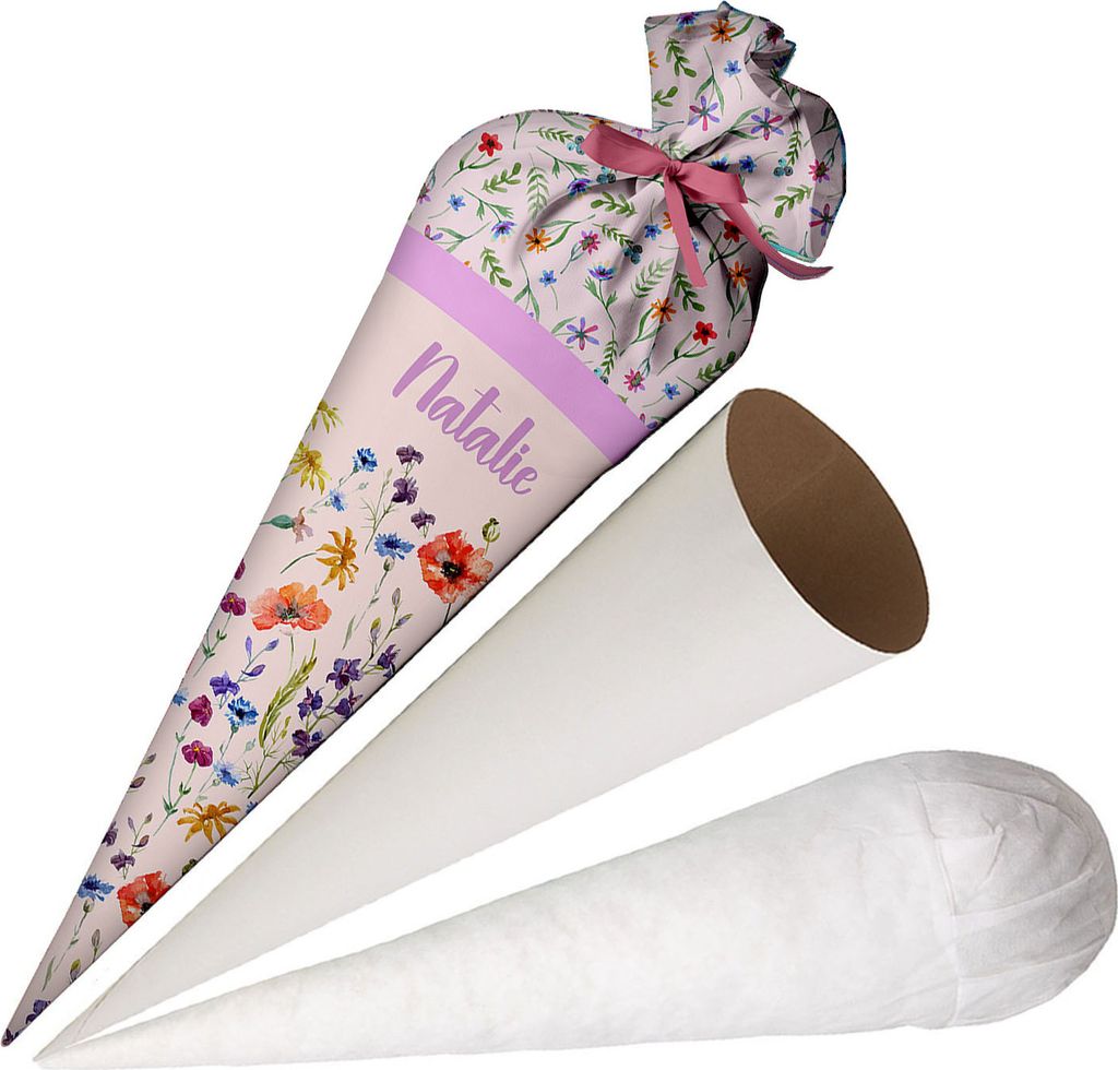 Ferocity, Schultüte mit Namen, 70 cm, Zuckertüte zur Einschulung, für Mädchen – Flowers from the Field [149]