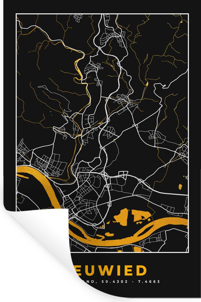 MuchoWow Wandtattoo Wandsticker Wandaufkleber Neuwied - Gold - Stadtplan - Deutschland - Karte 20x30 cm Selbstklebend und Repositionierbar - Stic...