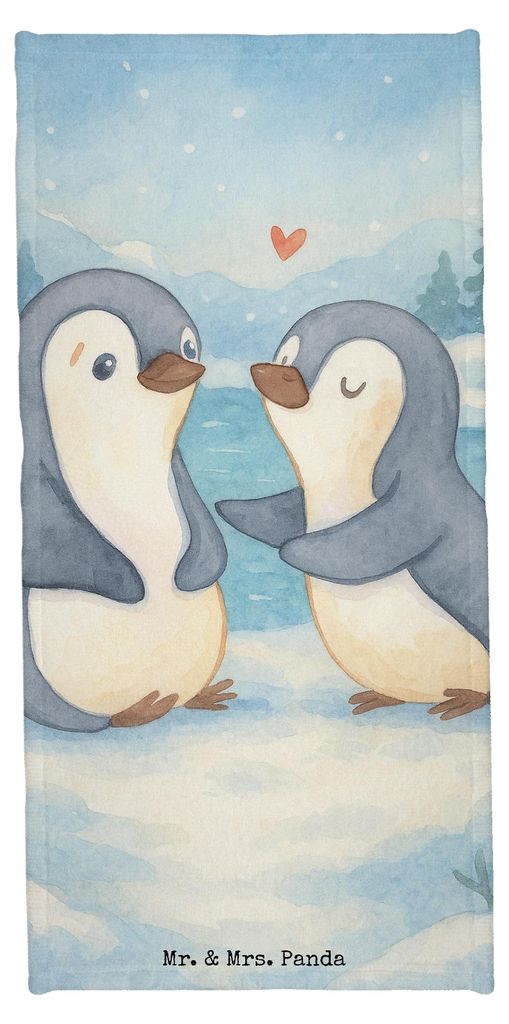 Mr. & Mrs. Panda Handtuch Pinguine trösten Design - Weiß - Geschenk, Mitbringsel, für Freundin, Duschtuch, Valentinstag, Strandtuch, Badehandtuc...