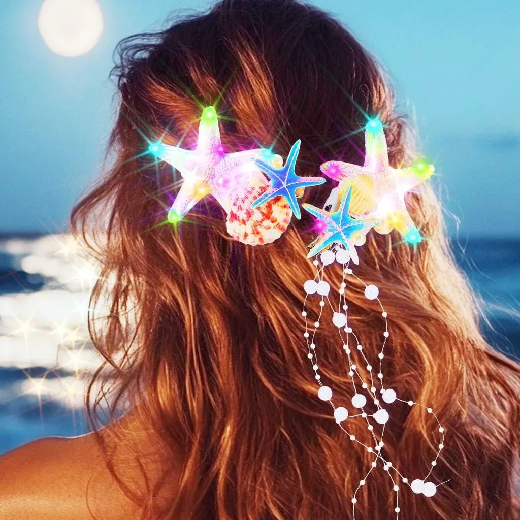 Barrette coquillage à LED blanches et perles pour coiffure de mariée