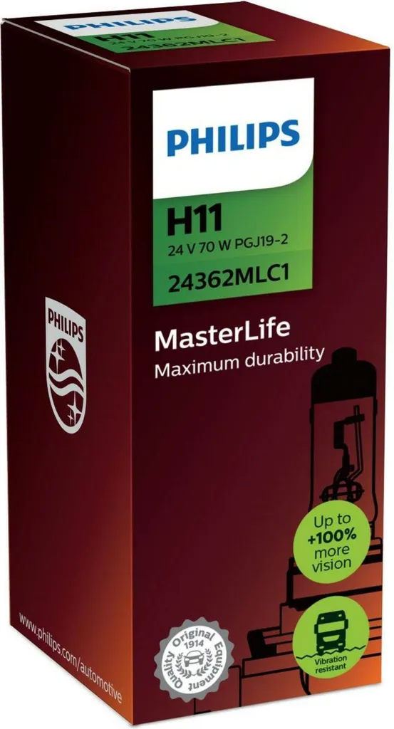 Ampoule H11 24V Philips MasterLife anti-vibrations pour camion 70W