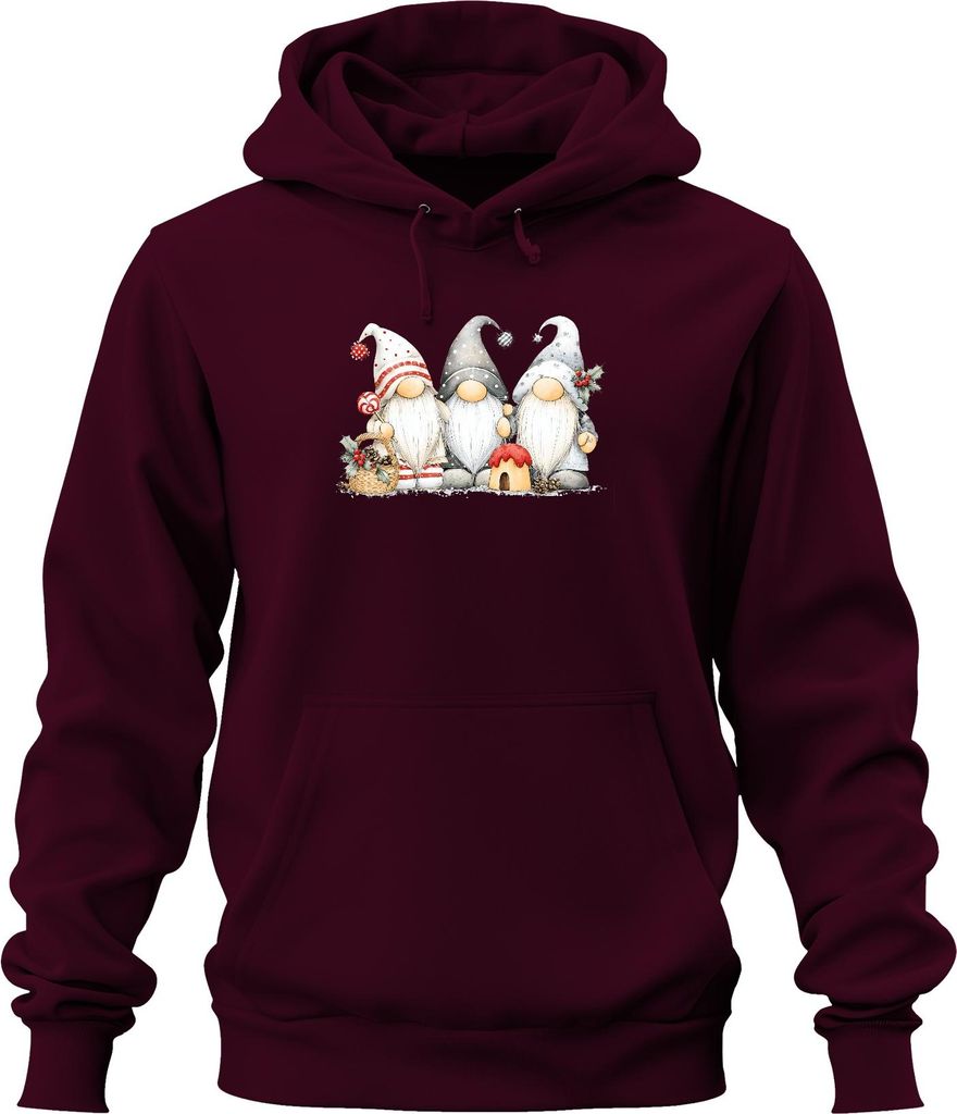 Weihnachtswichtel Gnom Trio Skandinavisch niedlich Geschenk Uni Hoodie Kapuzenpullover, Burgundy, S