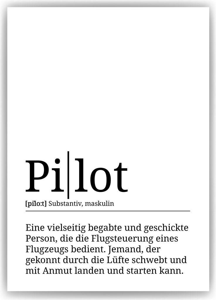 Pilot Poster Definition Kunstdruck Wandbild Geschenk – A3 (29.7x42cm) / ohne Bilderahmen