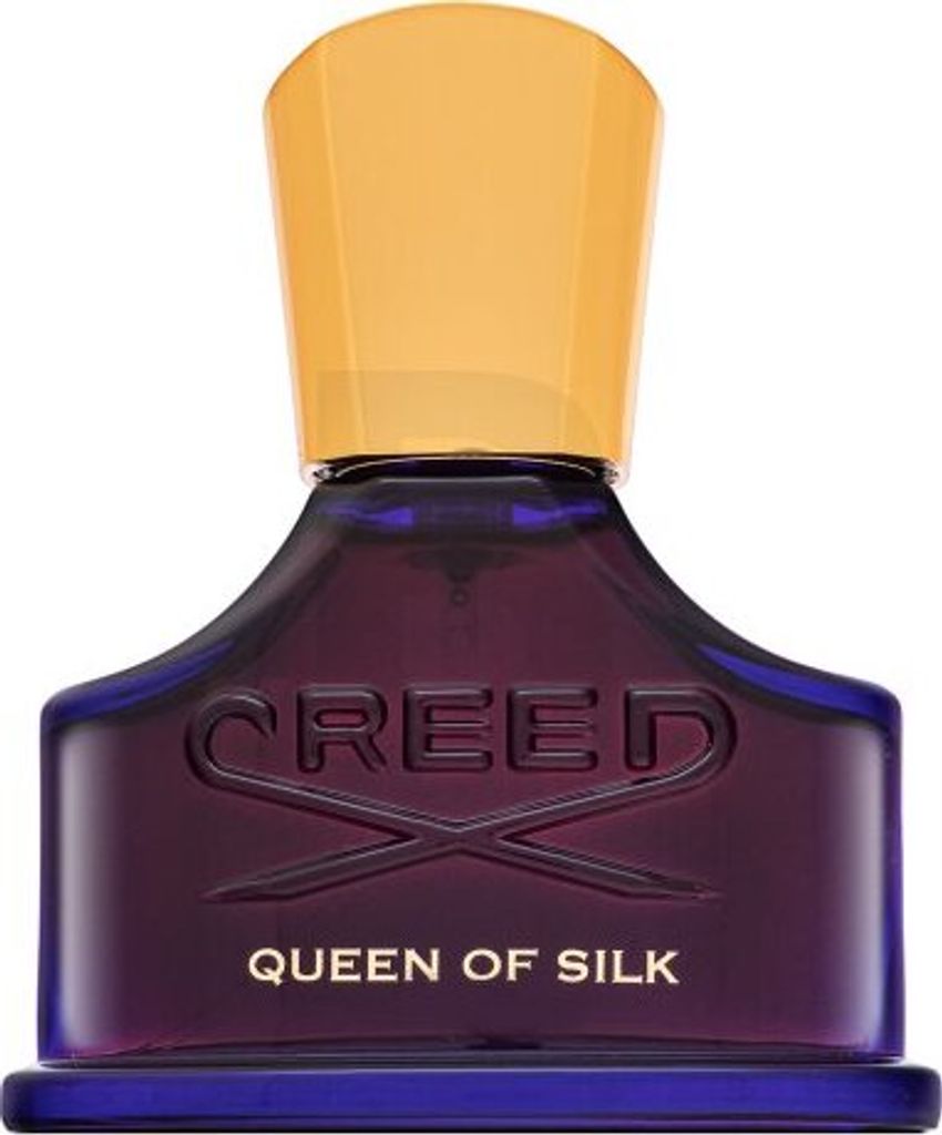 A bottle of Creed Queen of Silk perfume against a white background.