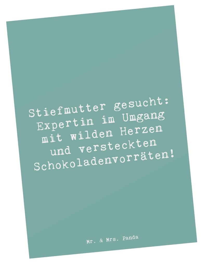 Mr. & Mrs. Panda Postkarte Spruch Stiefmutter Expertin - Meeresbrise - Geschenk, Stiefkind, Grußkarte, einzigartig, Postkarten, lustige Familienwi...