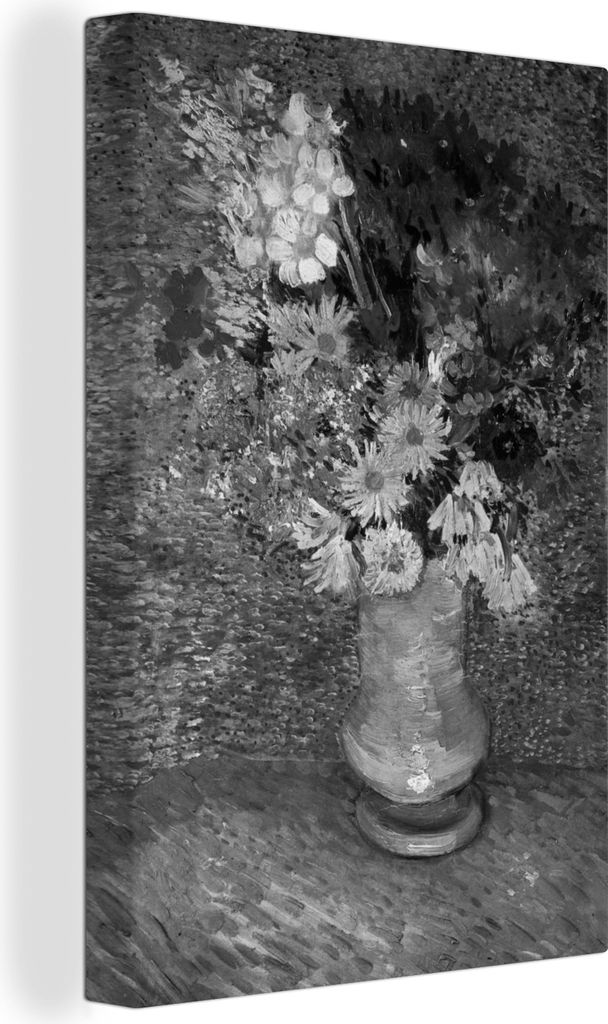 OneMillionCanvasses - Leinwandbilder - 90x140 cm, Blumen in einer blauen Vase - Vincent van Gogh - Schwarz und weiß, Wandbilder Kunstdruck Wandd...