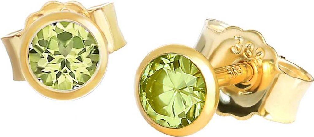 Paar Ohrstecker Echt Peridot Gelbgold 333 8 Karat Gold 3,5mm Kleine Ohrringe