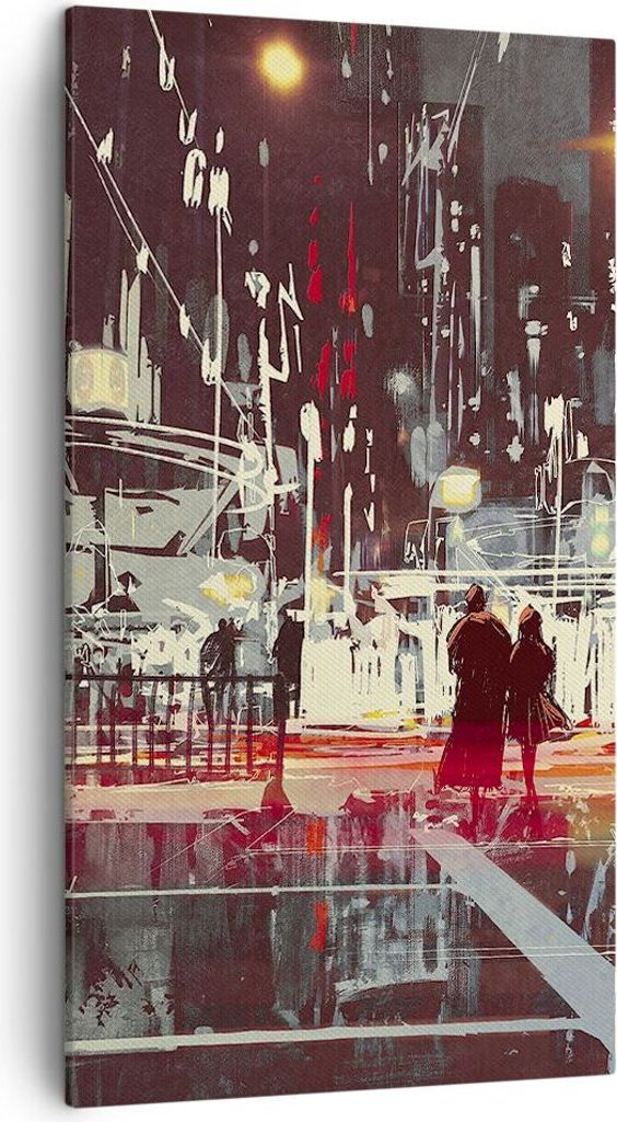 Bild auf Leinwand - Leinwandbild - Stadt Straße Nacht - 45x80cm - Wand Bild - Wanddeko - Wandbilder - Leinwanddruck - Bilder - Kunstdruck - Wandde...