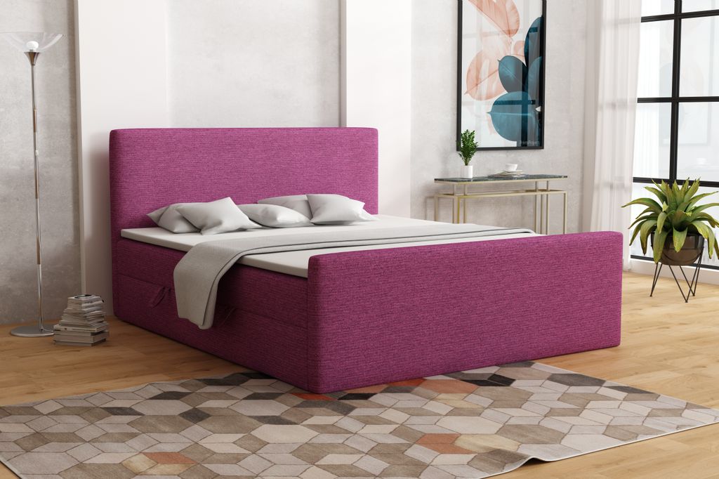 FEDVE Boxspringbett Schlafzimmerbett TAUROS mit 2 Bettkästen, Doppelbett mit Bonell-Matratze und Topper 200x200