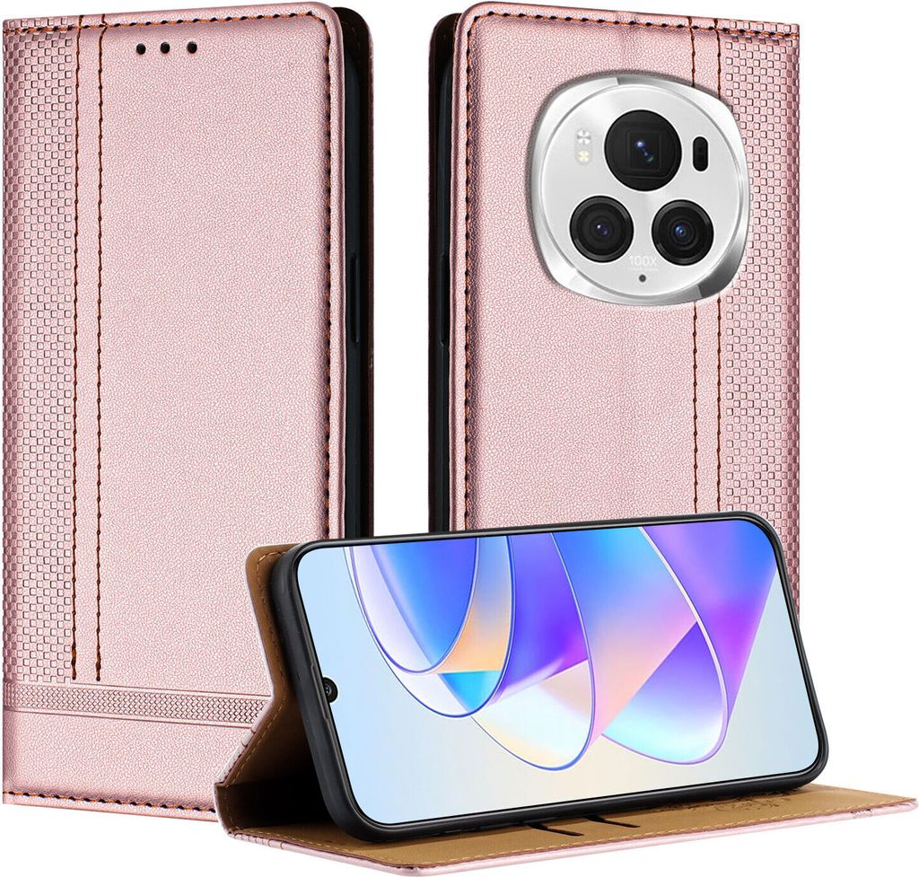 Handyhülle für Honor Magic6 Pro Leder Flip Klappbare Schutzhülle mit Standfunktion Pink