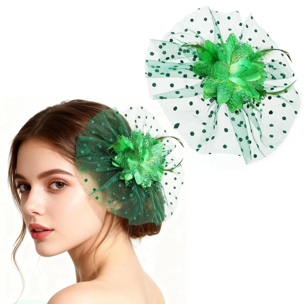 Coiffe de soirée verte rétro avec voile et fleurs pour femme années 20