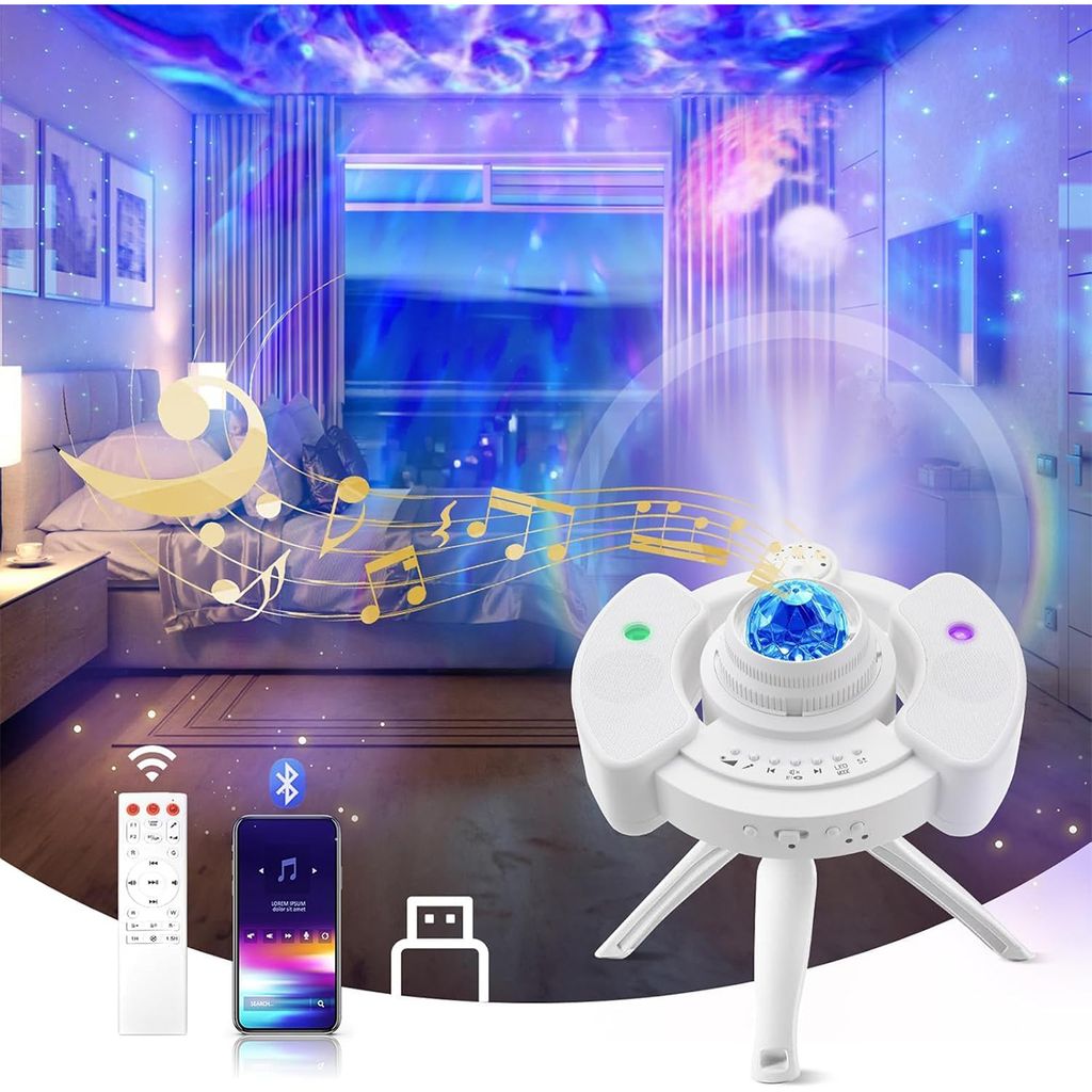 UFO Polarlichter Lampe mit Bluetooth Lautsprecher, 10 Farben Fernsteuerung, Große Projektion, für Schlafzimmer & Wohnzimmer