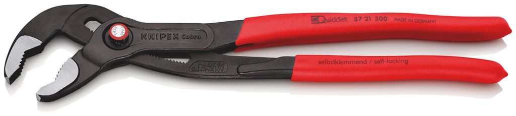 A pair of Knipex Cobra QuickSet water pump pliers against a white background.