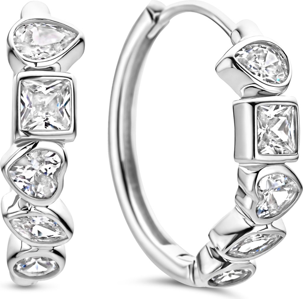 New Bling - 9NB-1590-R - 925 zilveren oorringen met witte zirconia stenen - rhodium plated