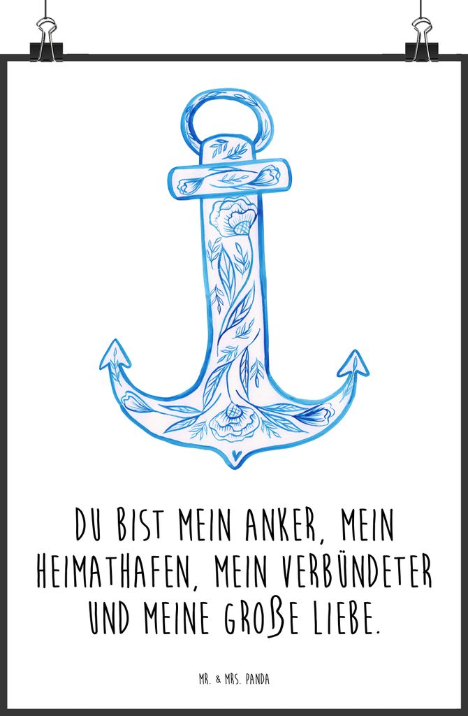 Mr. & Mrs. Panda Bild Anker Blau DIN A0 - Weiß - Geschenk, Produktbild 
