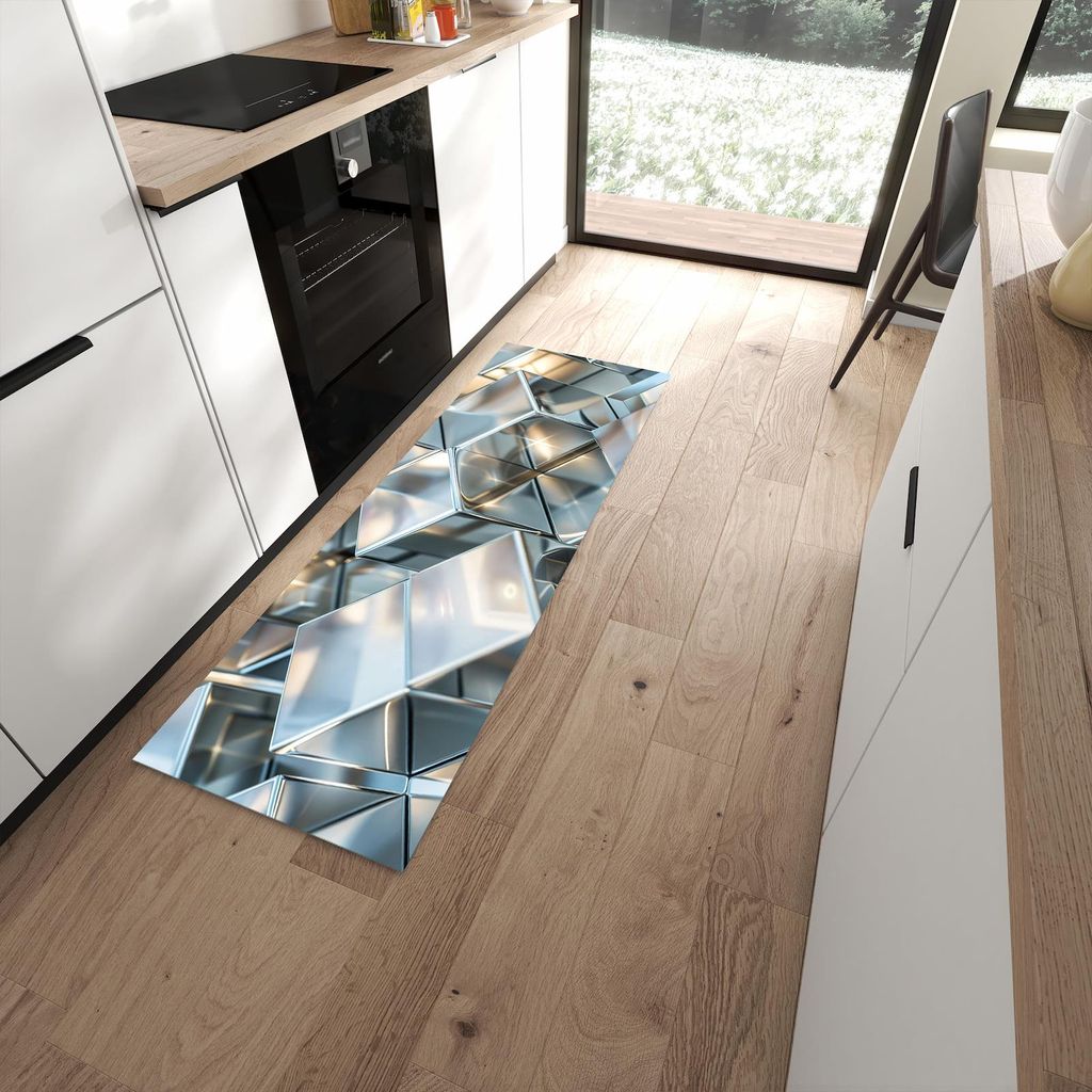 Küchenteppich 60x180cm rutschfest & abwischbar PVC Läufer - Metallische Würfel
