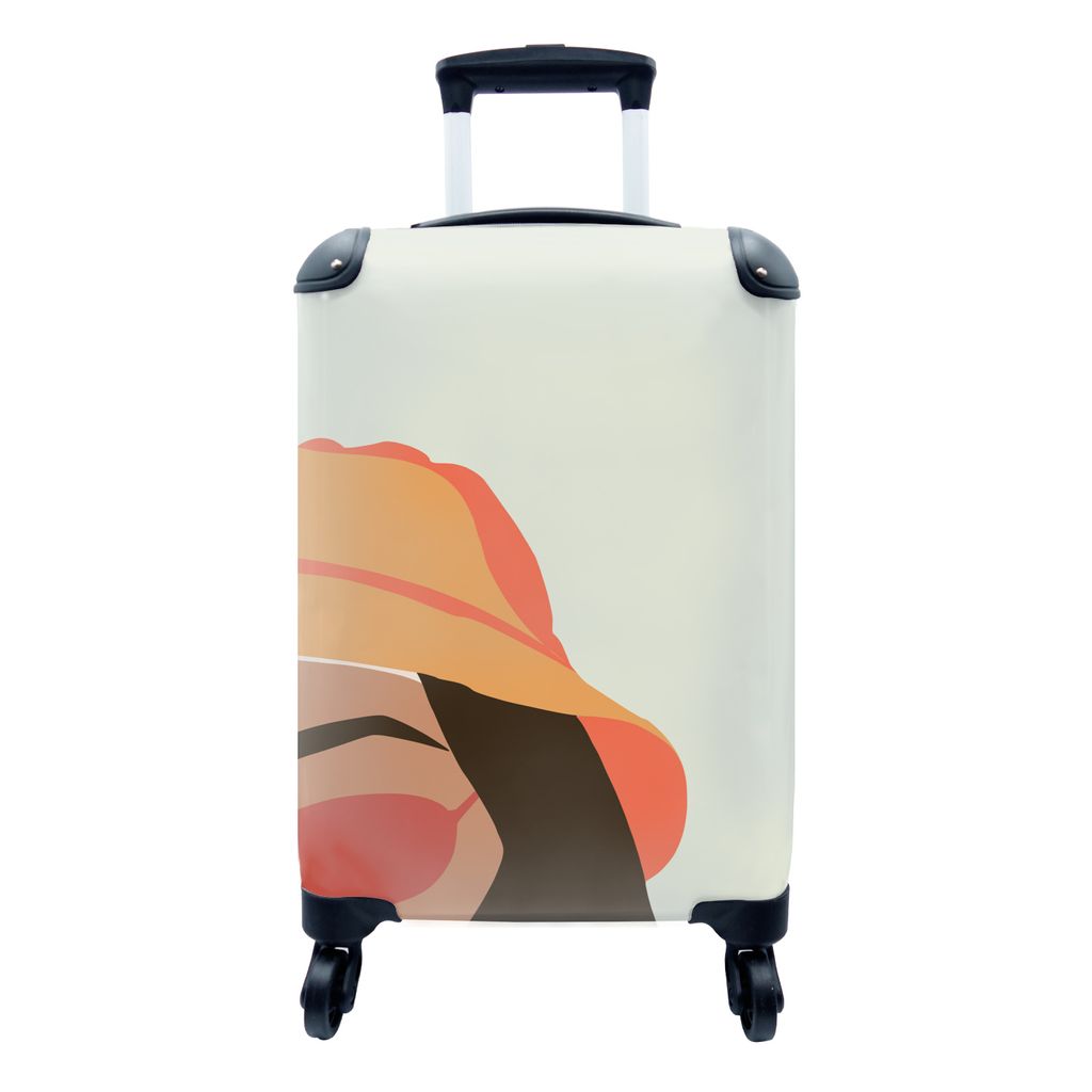 MuchoWow Koffer Handgepäck Trolley Rollkoffer Kleine Reisekoffer mit 4 Rollen - Frauen - Sonnenbrille - Hut - Cabin Size < 55x40x23 cm & 55x40x2...
