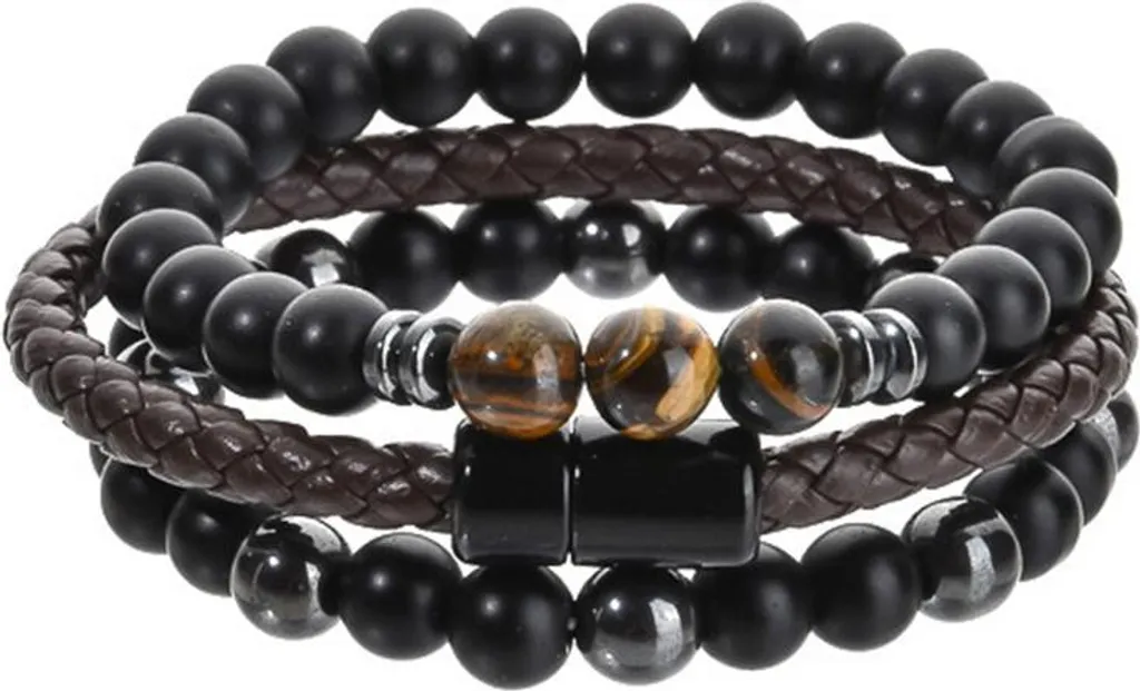 Idea Regalo Uomo: Set 3 Bracciali INF Punk con Pietre Naturali