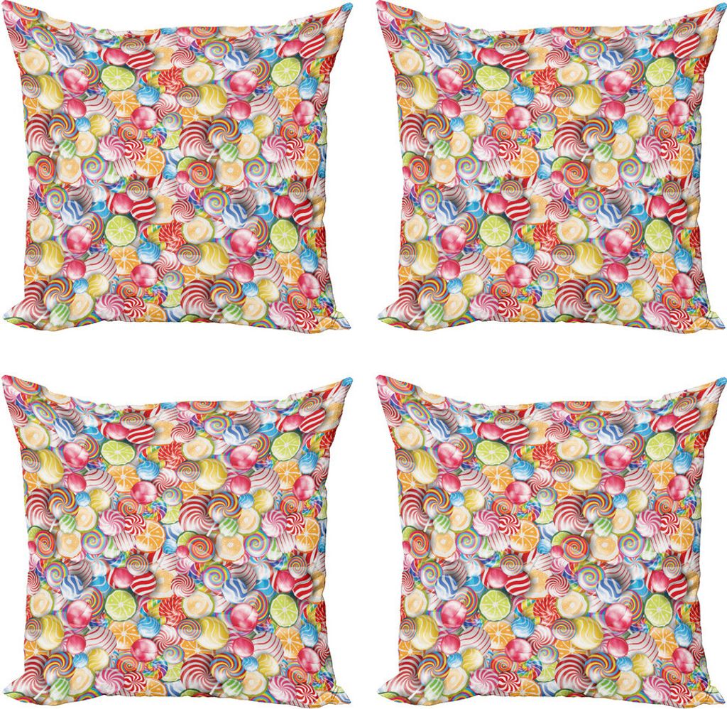 ABAKUHAUS Bunt Kissenbezug Set (4 Stück), Süßigkeitenladen, Moderner Doppelseitiger Digitaldruck, 60 cm x 60 cm, Mehrfarbig