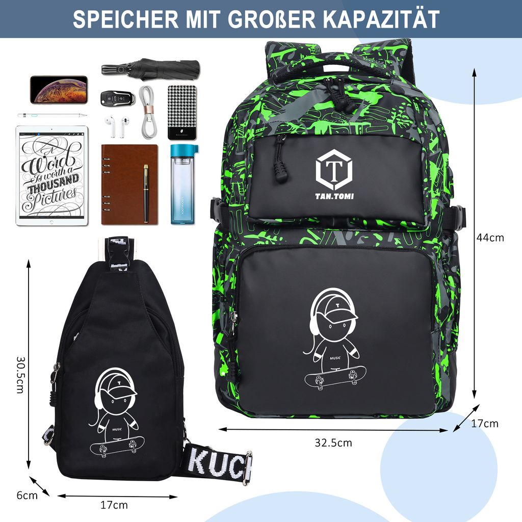 Mofut Schulrucksäcke, 2 Stück Rucksack Anime Leuchtender Produktbild 5