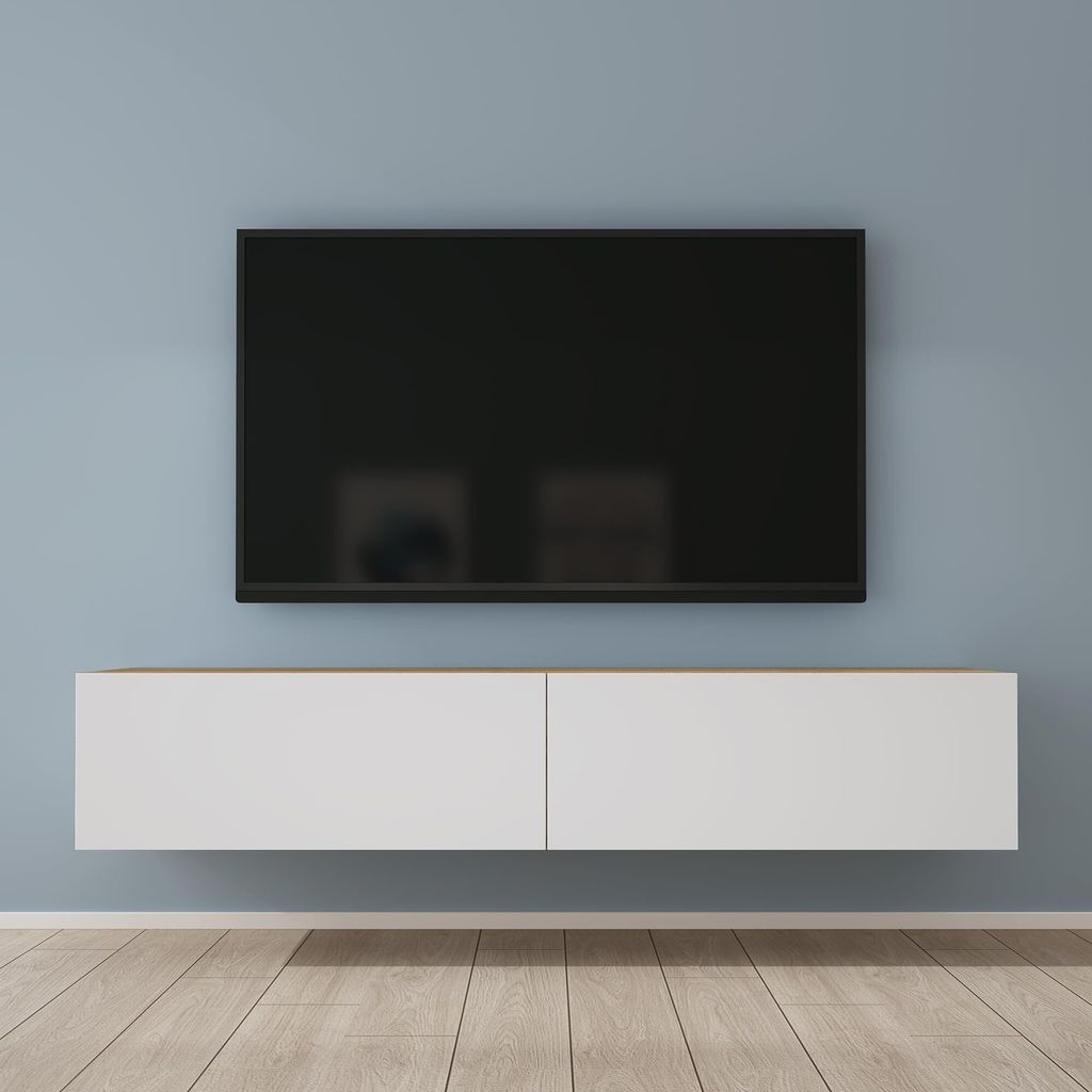 Mai & Mai Fernsehschrank Verdeckter Griff mit Soft-Close Lowboard Hängeschrank für Wohnzimmer in Kerneiche + Matt Weiß BTH: 160x40,2x30 cm Ferns...