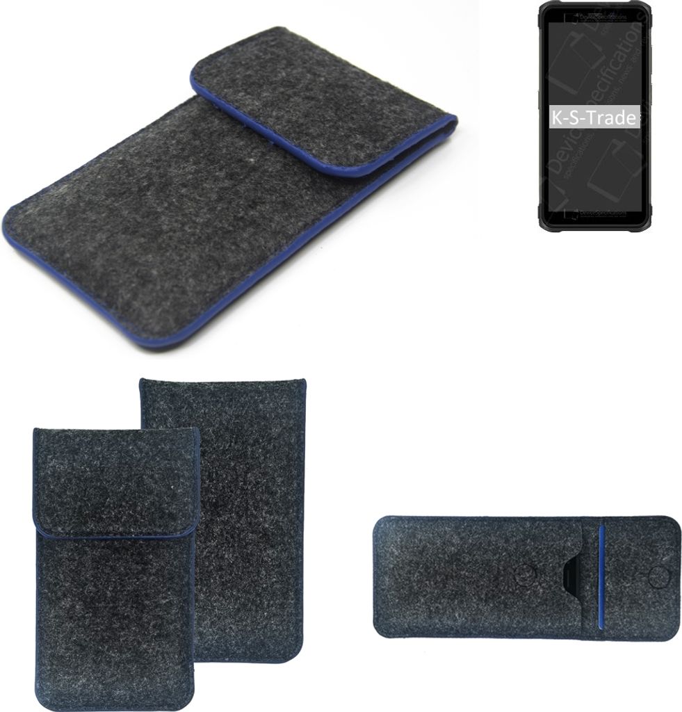 K-S-Trade Handy-Hülle Schutz-Hülle kompatibel mit Ulefone Armor X10 Pro Filztasche Pouch Tasche Case Sleeve Filzhülle dunkelgrau, blauer Rand