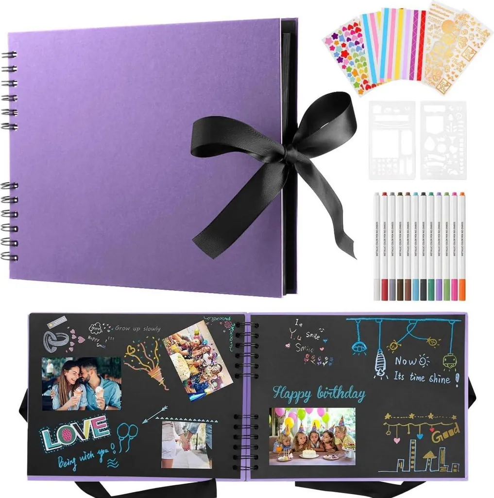 DazSpirit Album fotografico nero Personalizza 80 pagine 240 immagini Scrapbook Libro degli ospiti Compleanno Matrimonio Viola