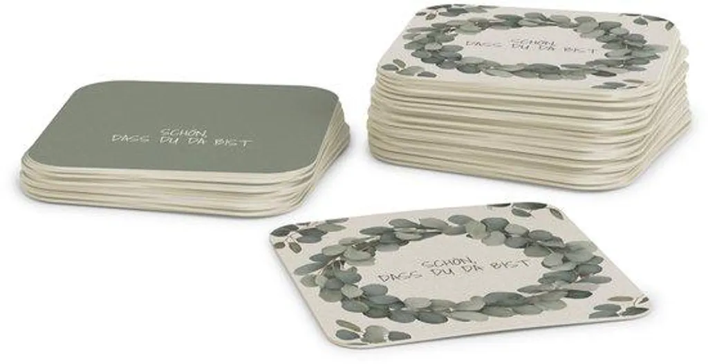 Dessous de verre carrés en carton bois motif eucalyptus 9,3cm lot de 50