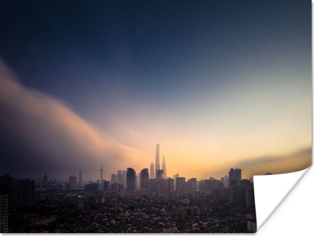 MuchoWow Poster Skyline - Nebel - Shanghai 120x90 cm - Wandbild