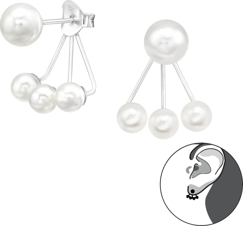 Ohrstecker 925 Sterling Silber Ear Jacket mit synthetischen Perlen