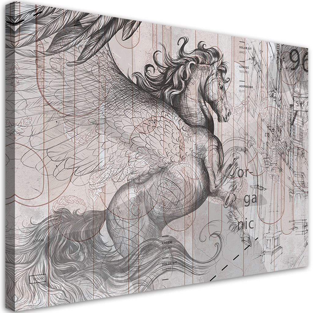 Leinwandbild Pegasus-Pferde-Abstraktion 60x40 Feeby Grau bild für die wand bereit zum aufhängen