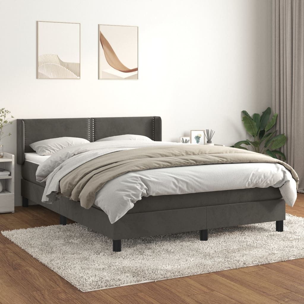 The Living Store Boxspringbett mit Matratze Dunkelgrau 140x190 cm Samt