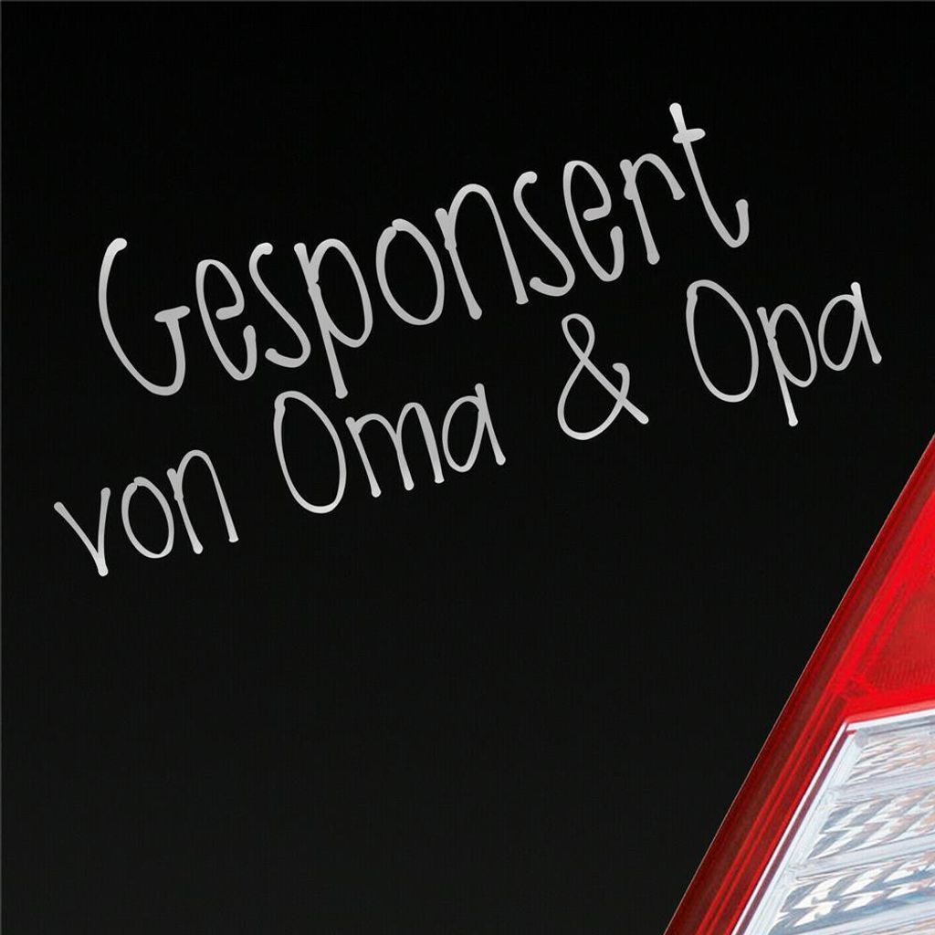 Auto Aufkleber Gesponsort von Oma & Opa Schriftzug KFZ Car 19x8 cm Silber Sticker Heckscheibenaufkleber